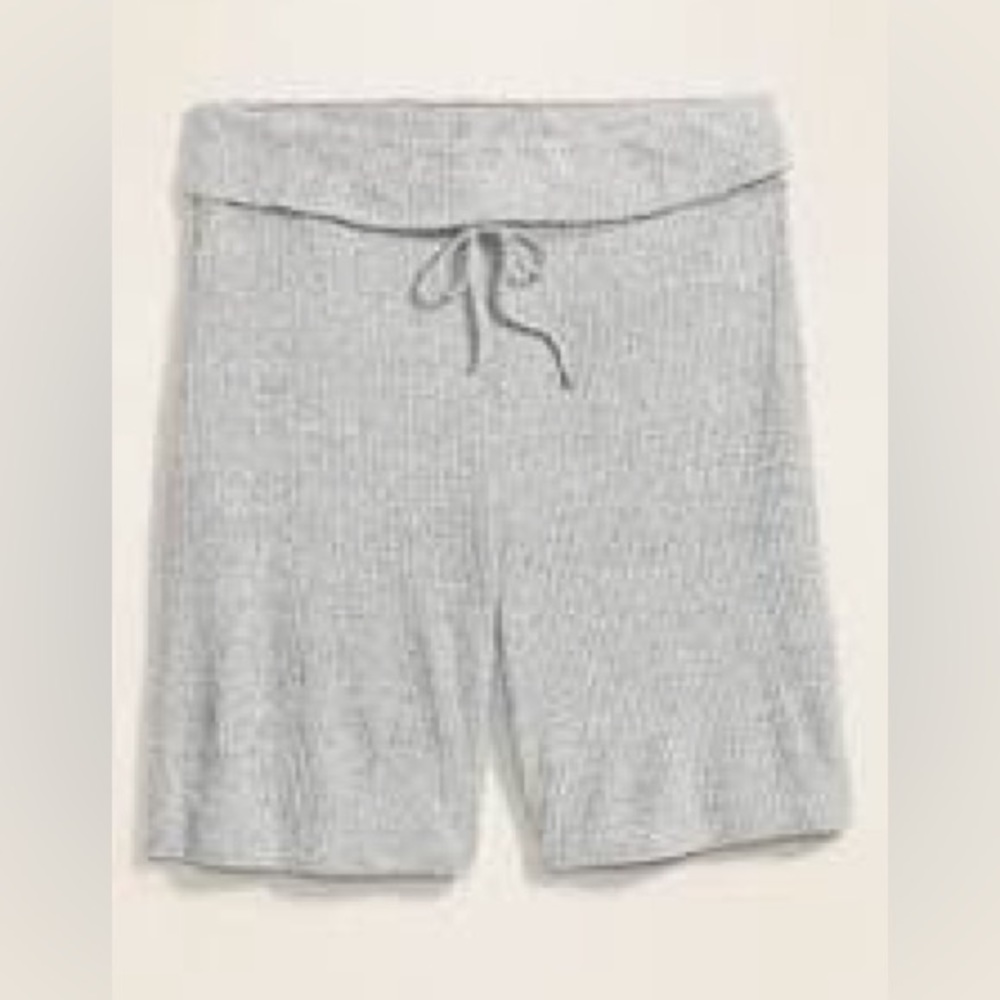 Rib Knit Rollover Waist Lounge Shorts w Drawstring